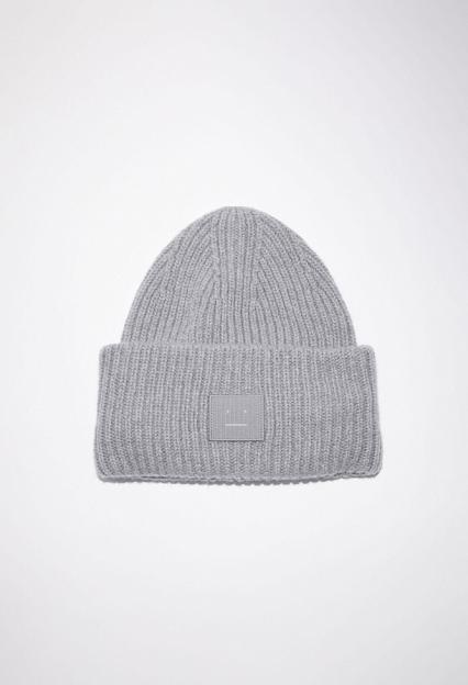 Acne Studios Large Face Logo Beanie Grey Mel FA-UX-HATS000063 